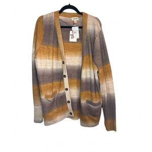 Open Edit Large Grandpa Oversized Cardigan Grey - Brown Spacedye